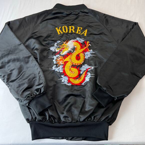 NA Jackets & Blazers - Vintage Korea Embroidered Dragon Black Satin Jacket Size XL Helen